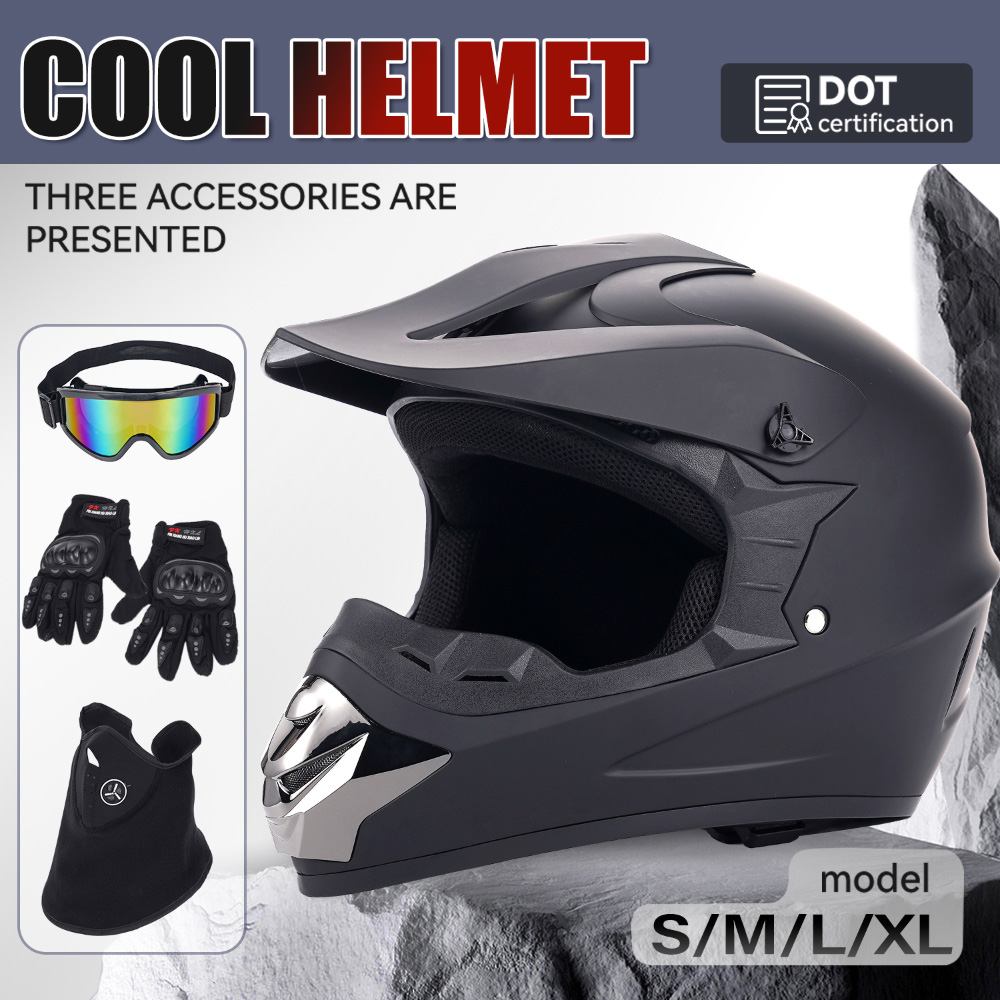 Off Road Motocross Helmet Goggles Set - Helm Sepeda Motor Off-Road Set Empat