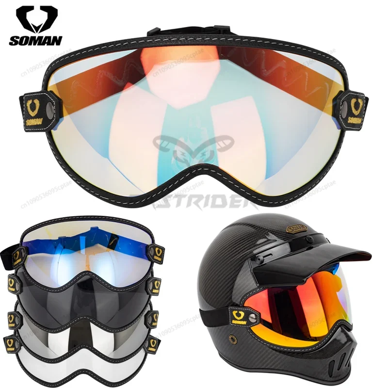 Vintage Open Face Retro Helmet - Kacamata Motor Vintage SOMAN, Helm Retro