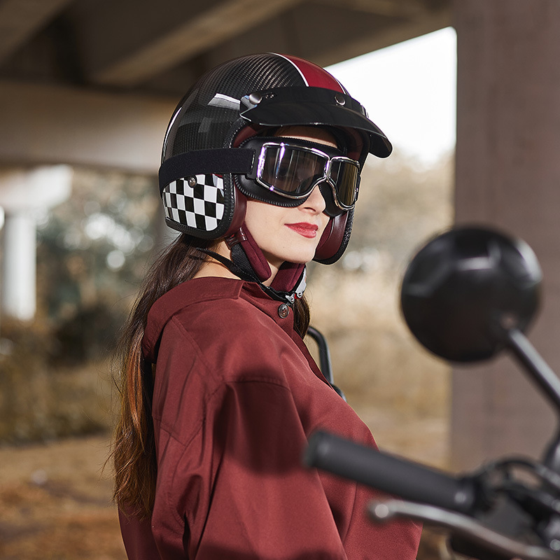 Helm Setengah Sepeda Motor Ret - Carbon Fiber Lightweight Motorcycle Helmet ulasan dan harga