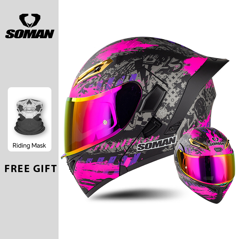 Helm Motor Unisex DOT Approved - Dual Visor Motorcycle Racing Helmet ulasan dan harga